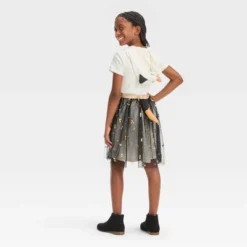 Girls' Squishmallows Cat Hooded Dress - White/Black